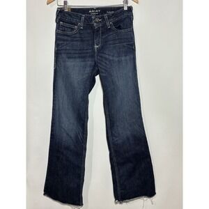 Ariat Denim Trouser Perfect Rise Wide Leg Raw Hem Jeans Dark Wash Sz 29R Cowgirl